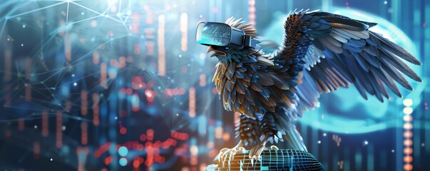 Visualize a griffin perched atop a VR headset