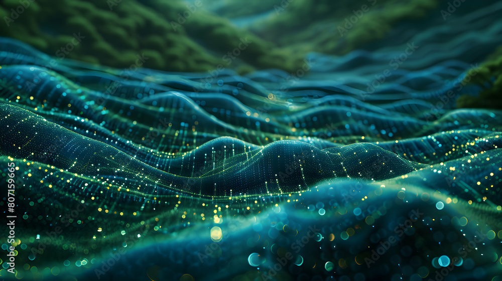 Poster abstract data flow landscape: photorealistic visualization of streaming data in digital environment