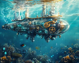 Capture the essence of underwater futurism in a mind-bending frontal perspective Infuse surrealism into every detail