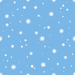 Seamless pattern with snowflakes on blue sky background vector.