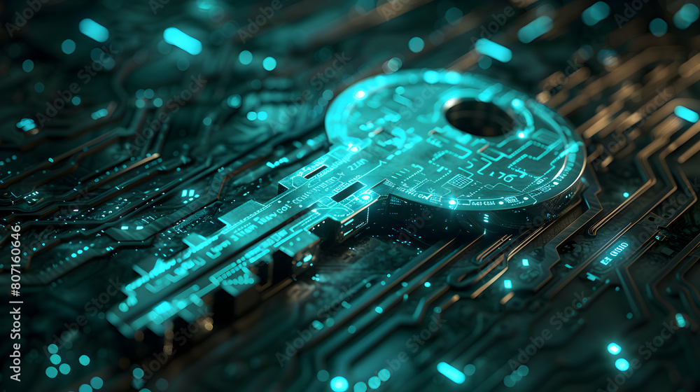 Poster close-up of photo realistic encryption key symbol, strong encryption and privacy concept