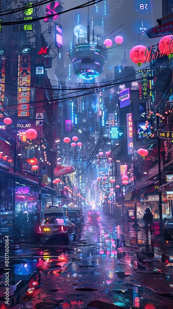 Poster capture the vibrancy of futuristic technologies merging with gritty street art through a dramatic ti