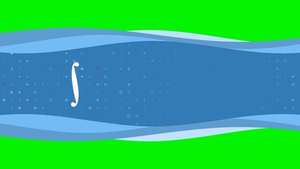 Animation of blue banner waves movement with white integral symbol on the left. On the background there are small white shapes. Seamless looped 4k animation on chroma key background