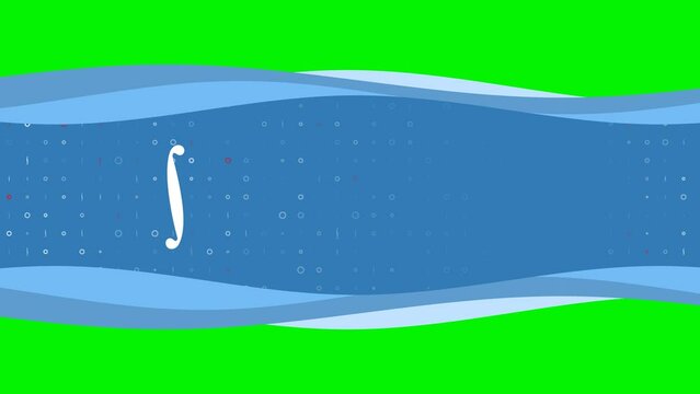 Animation of blue banner waves movement with white integral symbol on the left. On the background there are small white shapes. Seamless looped 4k animation on chroma key background