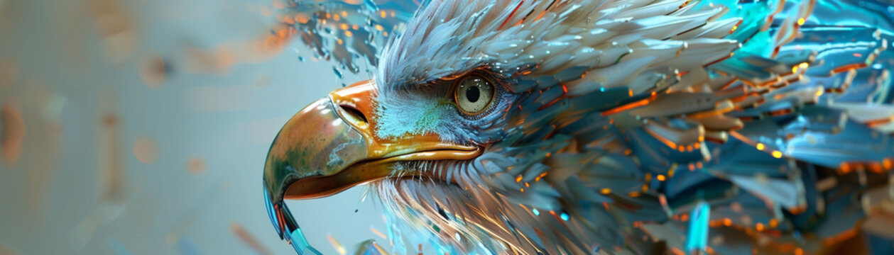 The majestic bald eagle soars through the sky, a symbol of freedom and strength. With its powerful wings and piercing gaze, this proud bird of prey is a true master of the skies.