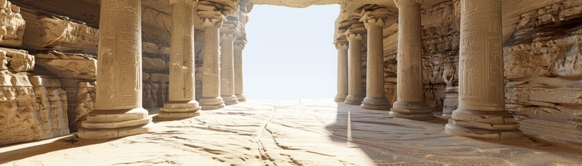 A long, narrow hallway with pillars on either side