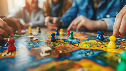Happy Employee Family Bonding over Friendly Competition - Photo Realistic Board Games Night Concept for Holiday Routine