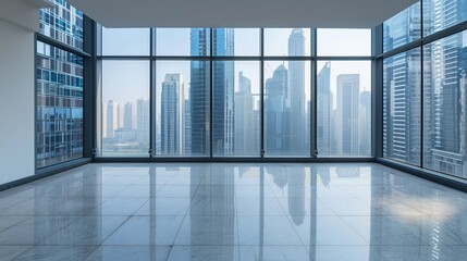 Fototapeta premium Modern Empty Apartment Room with Clear City View | Home Interior Concept