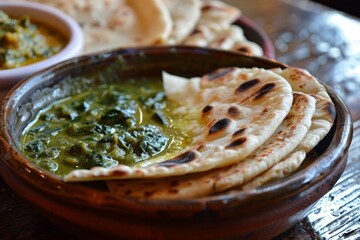 Spinach lentils and flatbread