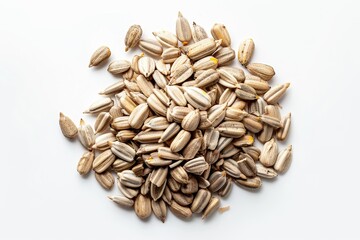 Sunflower seeds on white background from above