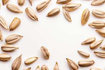 Sunflower seeds on white background top view