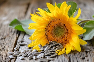 Fototapeta premium Sunflower seeds on wood