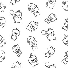 Fototapeta premium Cute kawaii teddy bear. Seamless pattern. Coloring Page. Cartoon funny animals character. Hand drawn style. Vector drawing. Design ornaments.