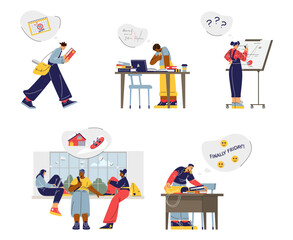 Diverse student activities vector set