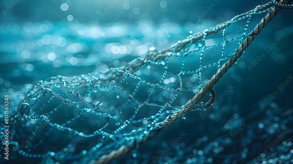 Poster cybersecurity concept: photo realistic phishing net emblem catching phishing attempts in a visual me