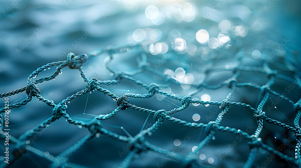 Poster photo realistic phishing net emblem - a visual metaphor for catching phishing attempts in a net