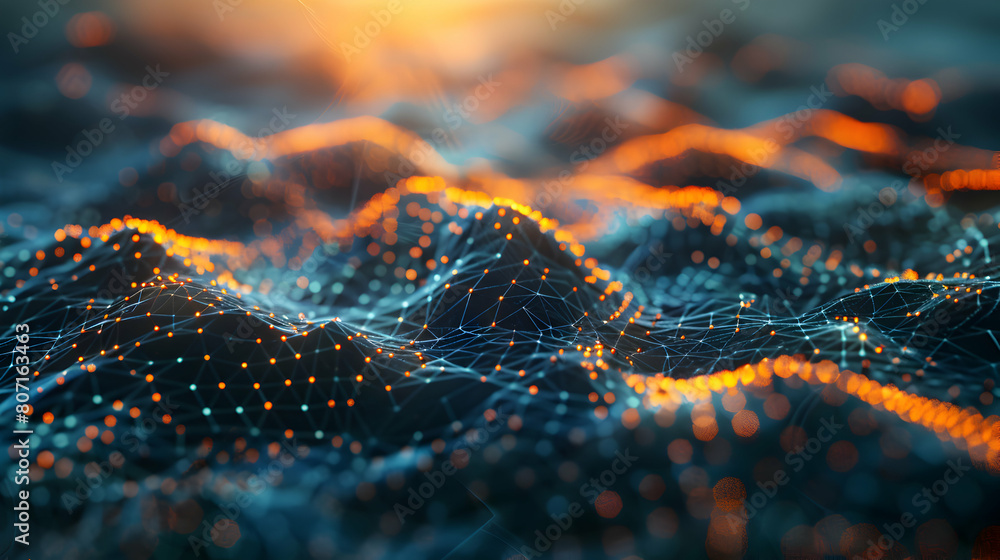 Poster vibrant plexus pulse: a network of digital connections across abstract terrain - concept art