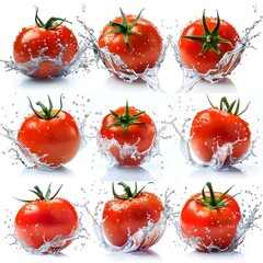 set of fresh tomatoes isolated on white background genrative ai