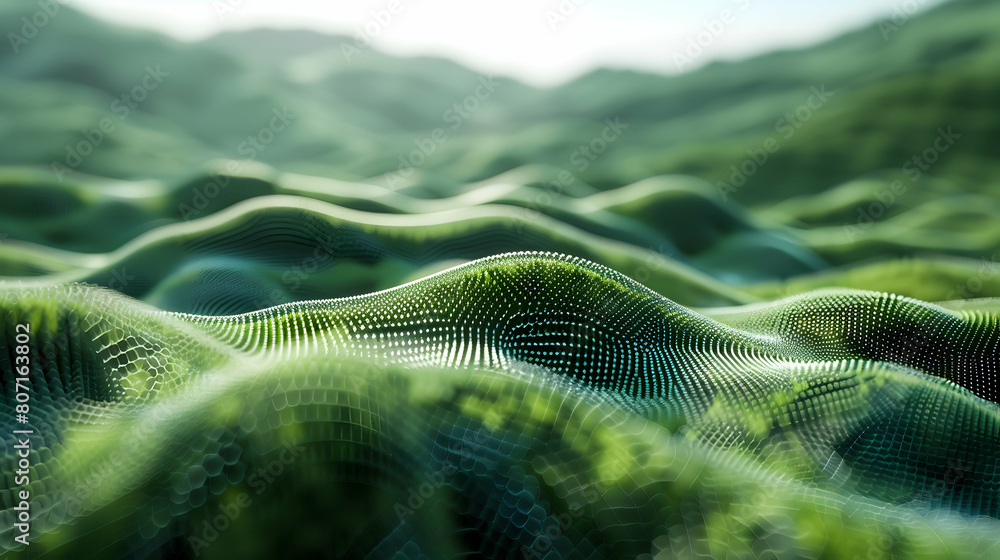 Poster vibrant quantum hill array: photo-realistic concept of quantum computing visualized as rolling hills