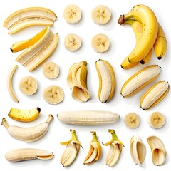 set of bananas isolated on white background genErative AI, Collection of bananas isolated on white background. Set of multiple images. Part of series
