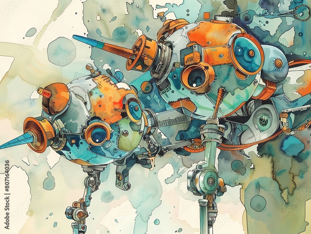 Poster dive into the realm of surrealistic robotics through a birds-eye view lens