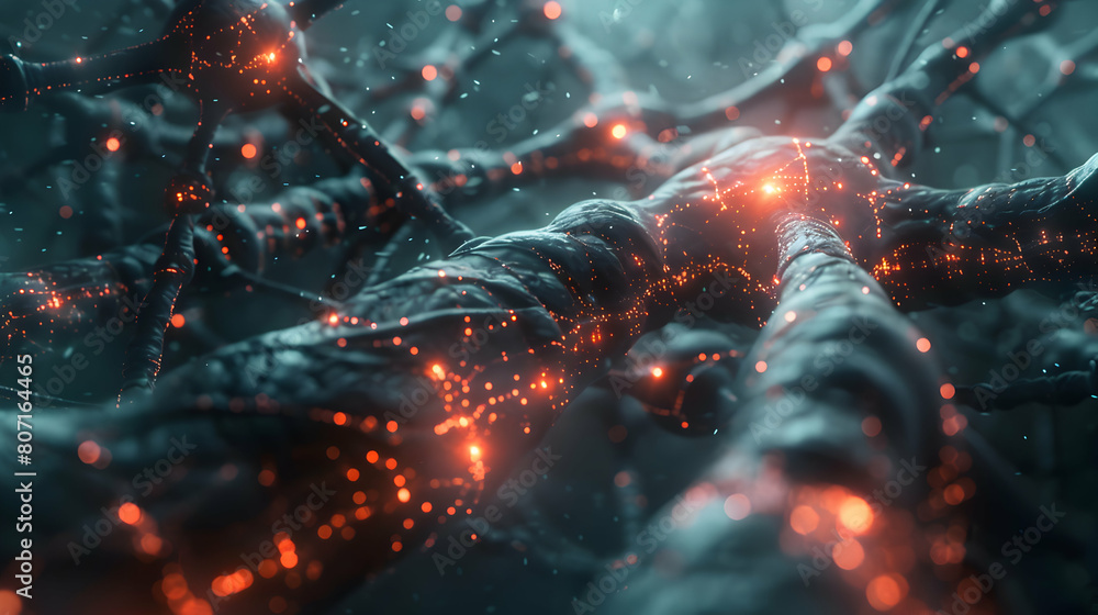 Poster vivid photo realistic synaptic network concept in a digital abstract environment in photo stock