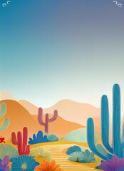 Obraz premium Background with desert landscape and cactus