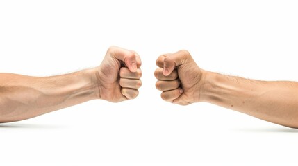 An arm wrestling match between two rivals. Image is isolated on white.