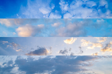 The art collage of the different shades of the blue sky and the fluffy cloud sets in a daytime...