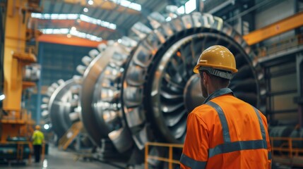 Engineer overseeing maintenance crew performing turbine blade inspection and cleaning to maximize power output.