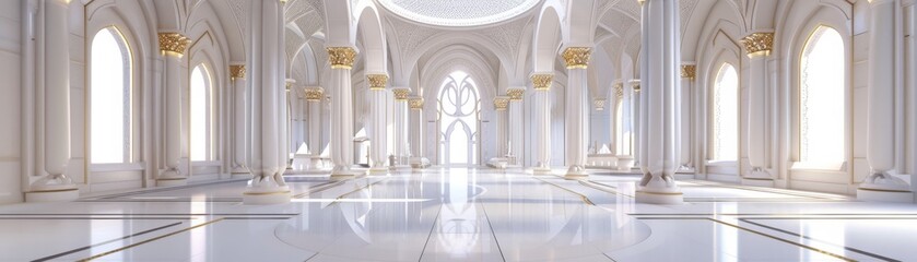 Obraz premium A large, empty room with white walls and gold accents