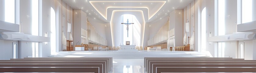 A large church with a cross in the middle of the room - Powered by Adobe