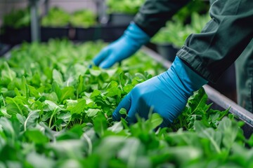 Farmer tending to hydroponic basil plants, demonstrating innovative cultivation methods for aromatic herbs.