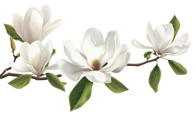 Obraz premium PNG White flowers magnolia blossom branch.