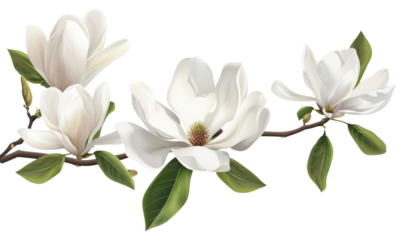 PNG White flowers magnolia blossom branch.