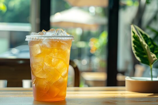 Taiwanese style winter melon tea in disposable cup on table