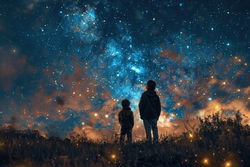 Obraz na płótnie Canvas Two brothers looking at a little star beautiful view