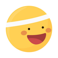 Healthy yellow emoji jogging or running with a visor hat.  Yellow emoticon with happy expression, run and smiling. Vector illustration of runner character, sport exercises. Healthy lifestyle concept