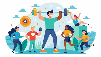 Inspirational fitness challenges and events encouraging members to push themselves and support one another.. Vector illustration