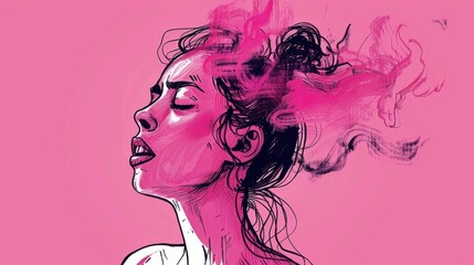 Illustration of a woman with smoke emanating from her head, symbolizing stress or migraine.