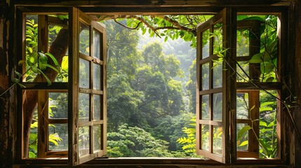 Nature in the window shape frame as a picture