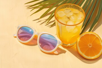 View of summer sunglasses with cocktail