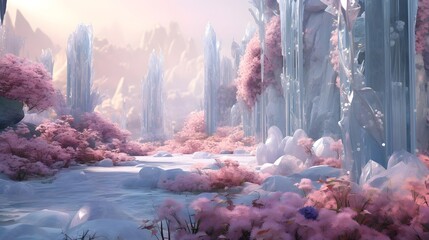 Fantasy landscape with a frozen lake. 3d rendering, 3d illustration.