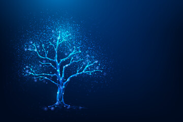 Adobe Illtree big data technology network connection on blue background. online digital cloud storage. business innovation technology cyber polygon. artificial intelligence data in theustrator Artwork