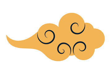 Fluffy rounded cloud flat hand drawn illustration. Dragon Boat Festival, Mid Autumn Festival, Lunar New Year traditional clip art, card, banner, poster element. Asian style design, isolated vector.