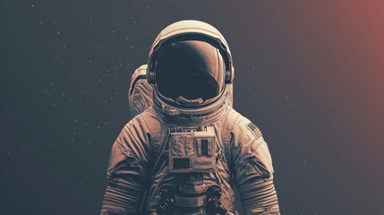 A conceptual image of an astronaut in full space suit against a starry backdrop, depicting space exploration. - obrazy, fototapety, plakaty