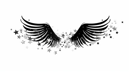 Obraz premium Motivational handdrawn lettering with small wings and falling stars in black and white.