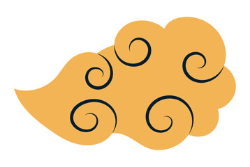 Fluffy rounded cloud flat hand drawn illustration. Dragon Boat Festival, Mid Autumn Festival, Lunar New Year traditional clip art, card, banner, poster element. Asian style design, isolated vector.