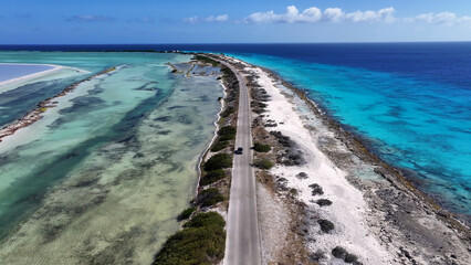 Beachfront Road At Kralendijk In Bonaire Netherlands Antilles. Seascape Landscape. Caribbean Road....