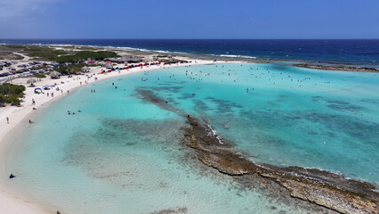 Baby Beach At San Nicolas In Oranjestad Aruba. Beach Landscape. Caribbean Paradise. San Nicolas At Oranjestad Aruba. Seascape Outdoor. Nature Tourism.